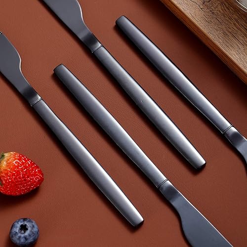 Miniatura 3 de Berglander Juego de 4 cuchillos de cena negros, cuchillos de cena de acero inoxidable chapado en negro brillante de titanio, cuchillos de mesa,