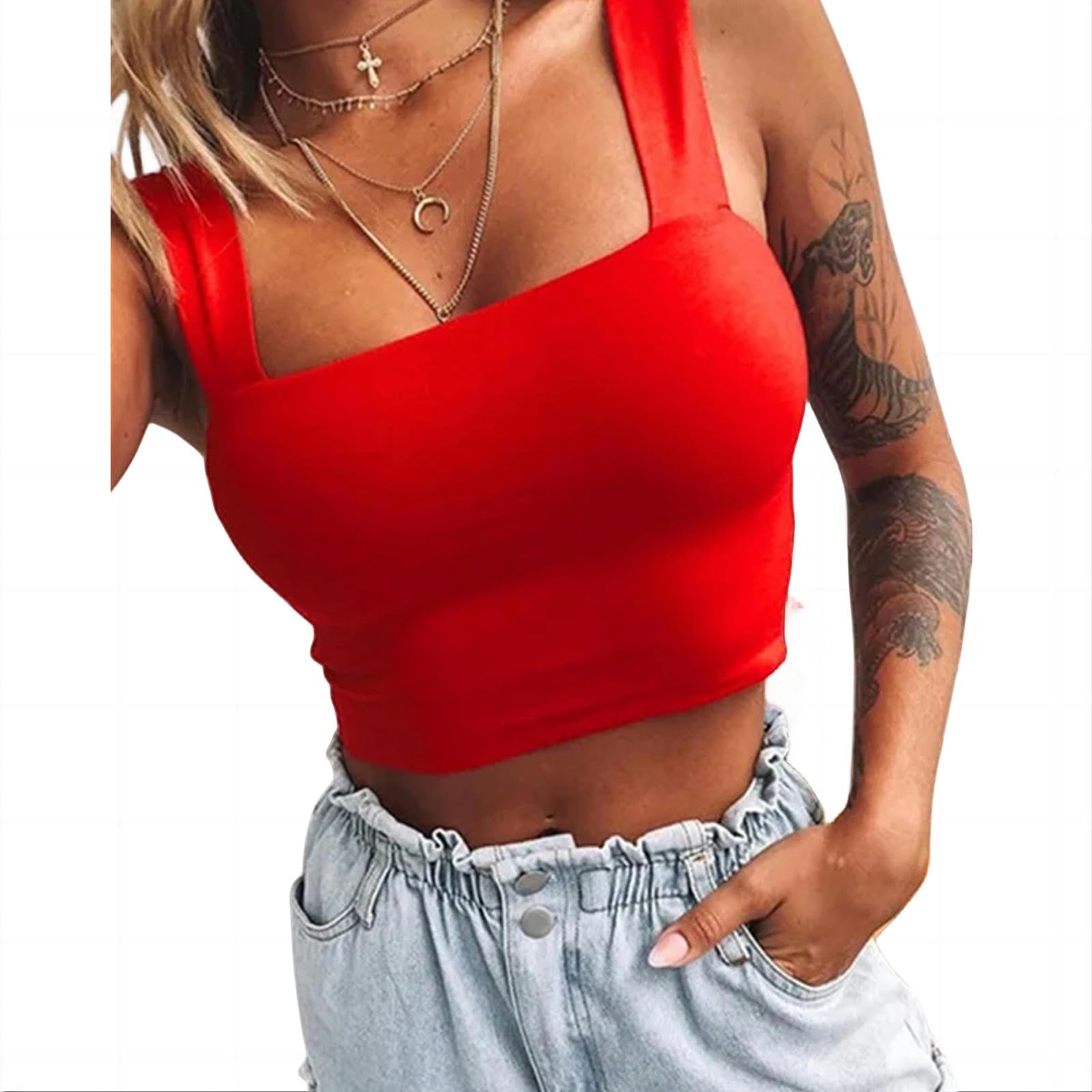 Camiseta sin Mangas Mujer Top De Verano Sin Mangas De Cuello Cuadrado