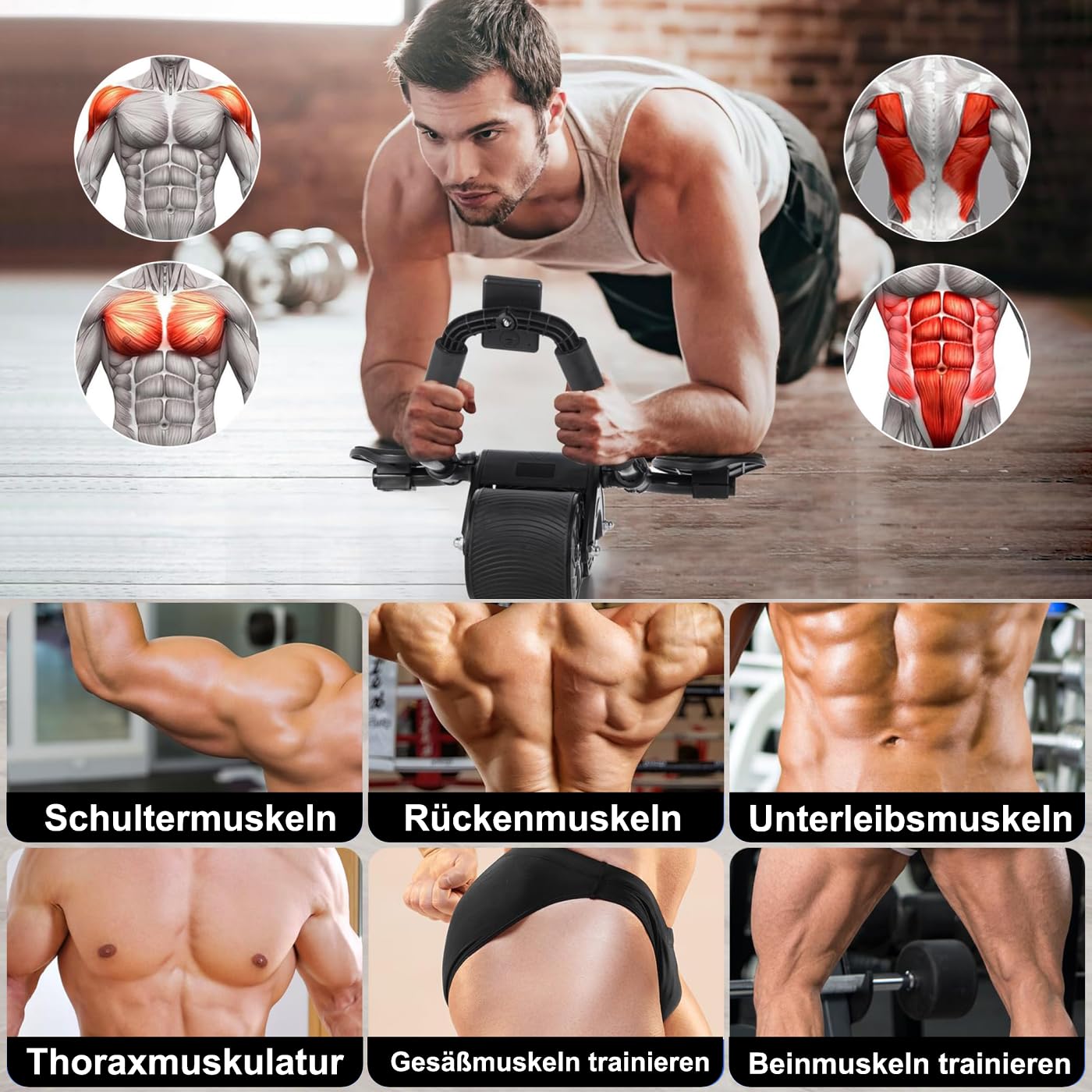 Bauchroller Ab Roller Bauchtrainer für Zuhause mit Ellbogenunterstützung, Automatische Rebound Bauchroller Bauchmuskeltrainer Roller, Bauchmuskeltraining Fitnessgeräte für Zuhause für Männer Frauen