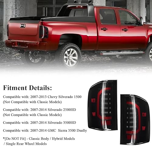 Miniatura 2 de WonVon Luces traseras LED compatibles con Chevy Silverado 1500 2007-2013 2007-2014 Silverado 2500 HD3500 HD, lámpara de luz trasera de tubo LED,