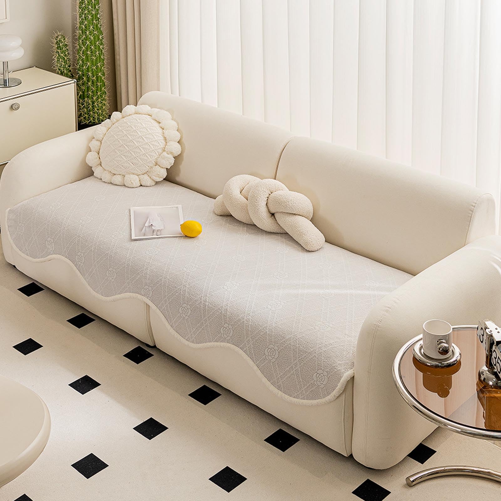Housse de canape en velours gris clair 60x210cm antiderapante