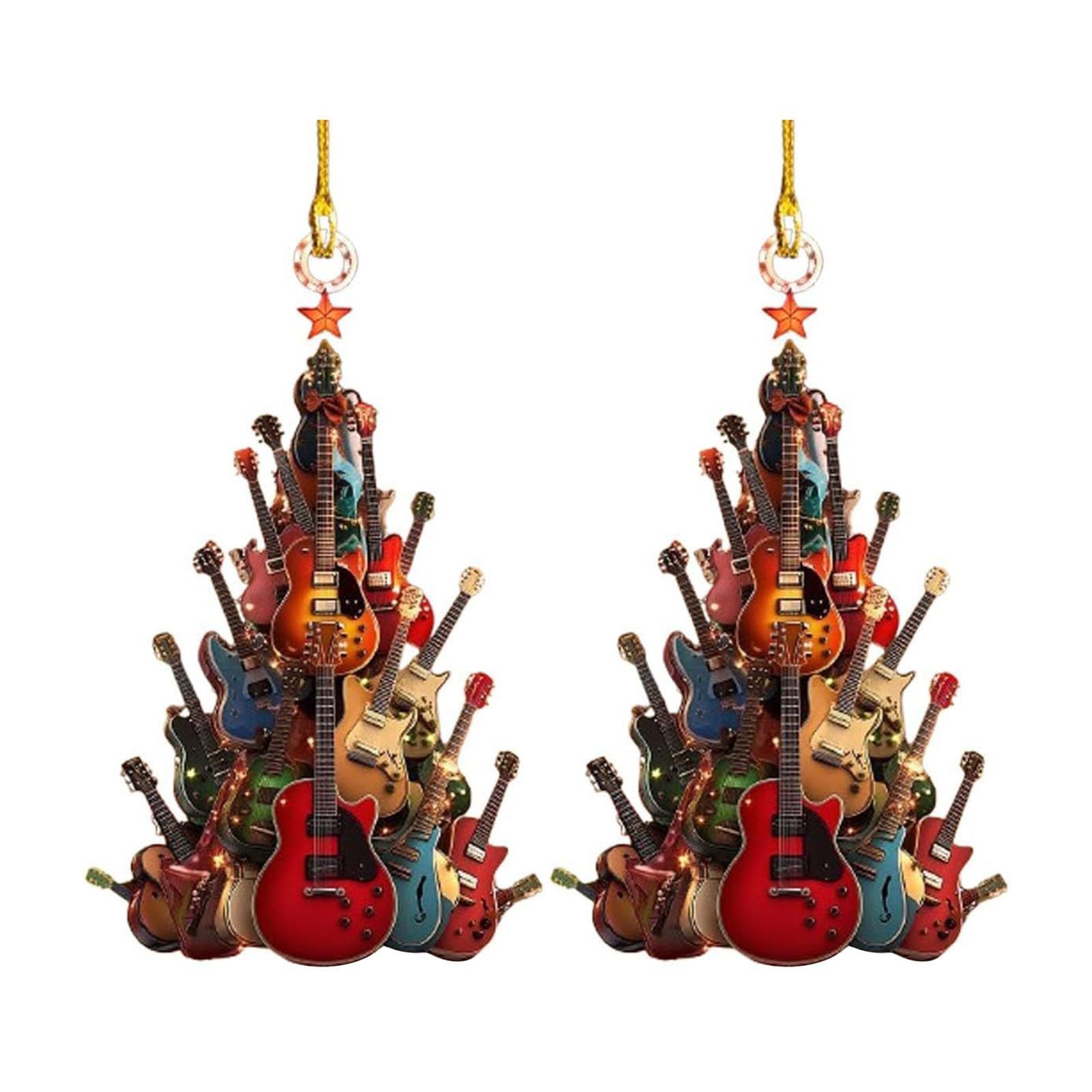 Guitar Christmas Tree Ornament 2D Acrylic Rockin' Around The Guitar Musical Instrument Hanging Decoration for Music Enthusiasts and Players 9cm 2pcs