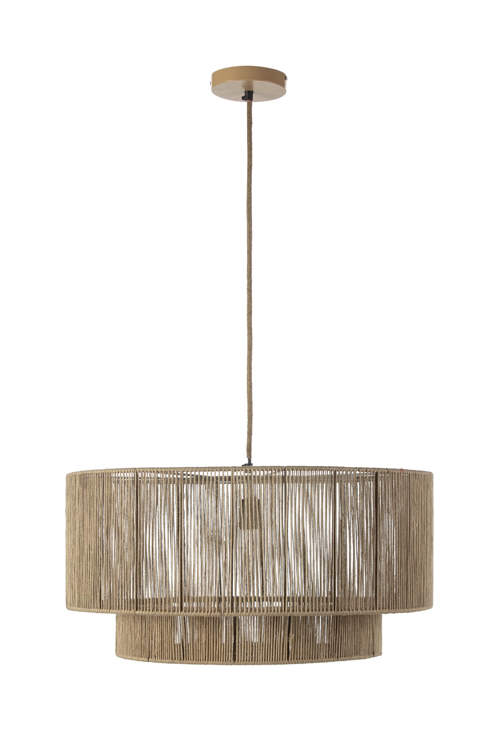 Els Banys - Lámpara de Techo Modelo Boston - Estructura Metálica y Acabado en Cuerda Natural Marrón – Ø60cm x 30cm – Cable de 180 cm – Casquillo E27 – Estilo Natural y Acogedor