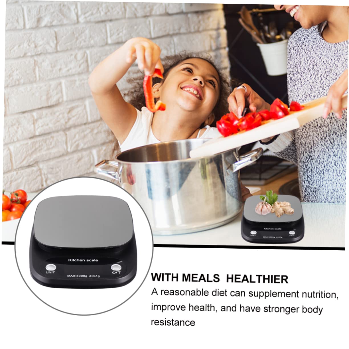 LIFKOME Digitale Küchenwaage aus Edelstahl Schwarz 5kg/0,1g Präzise Lcd Anzeige Leicht zu Reinigen Leichtgewicht ohne Batterien für Backen und Kochen