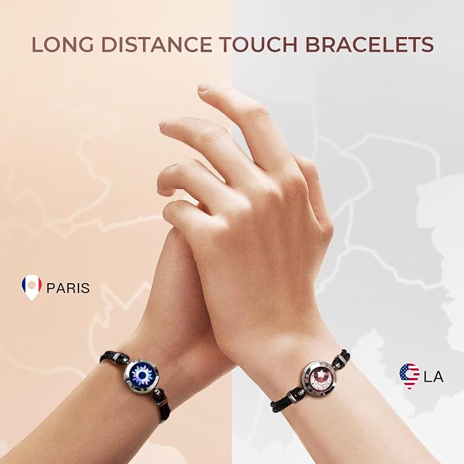 TOTWOO Long Distance Touch Bracelets for Couples, Light up & Vibration for Love - Women's Fashion Smart Jewelry, Romantic Gift for Girlfriend, One-to-One Bluetooth Pairing via App