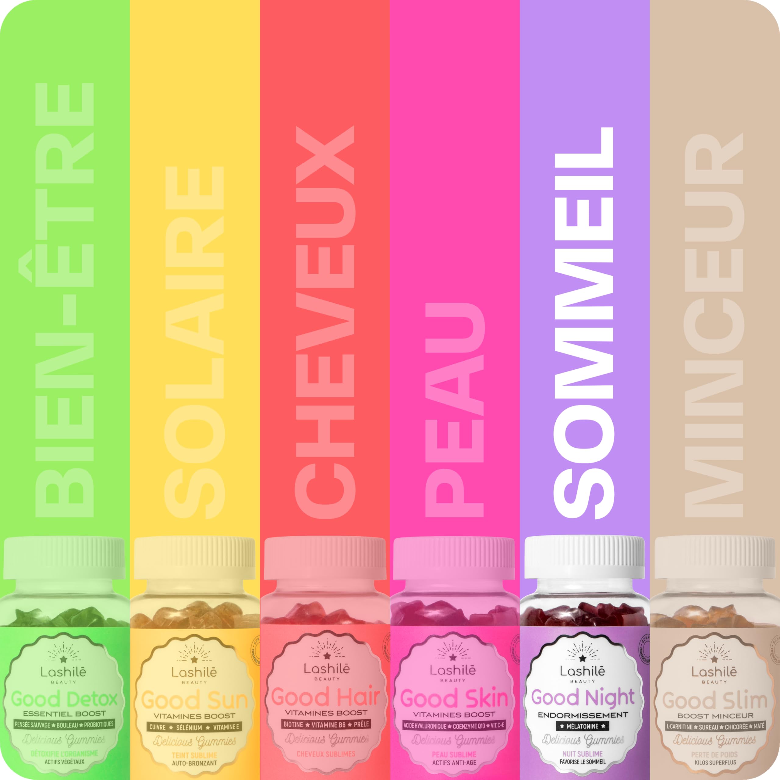 Lashilé Beauty - Gummies Sommeil Adulte - Favorise l'Endormissement et la Qualité du Sommeil - Good Night - Complement alimentaire - Mélatonine 1,9mg, Valériane - Cure 1 Mois 60 Gummies