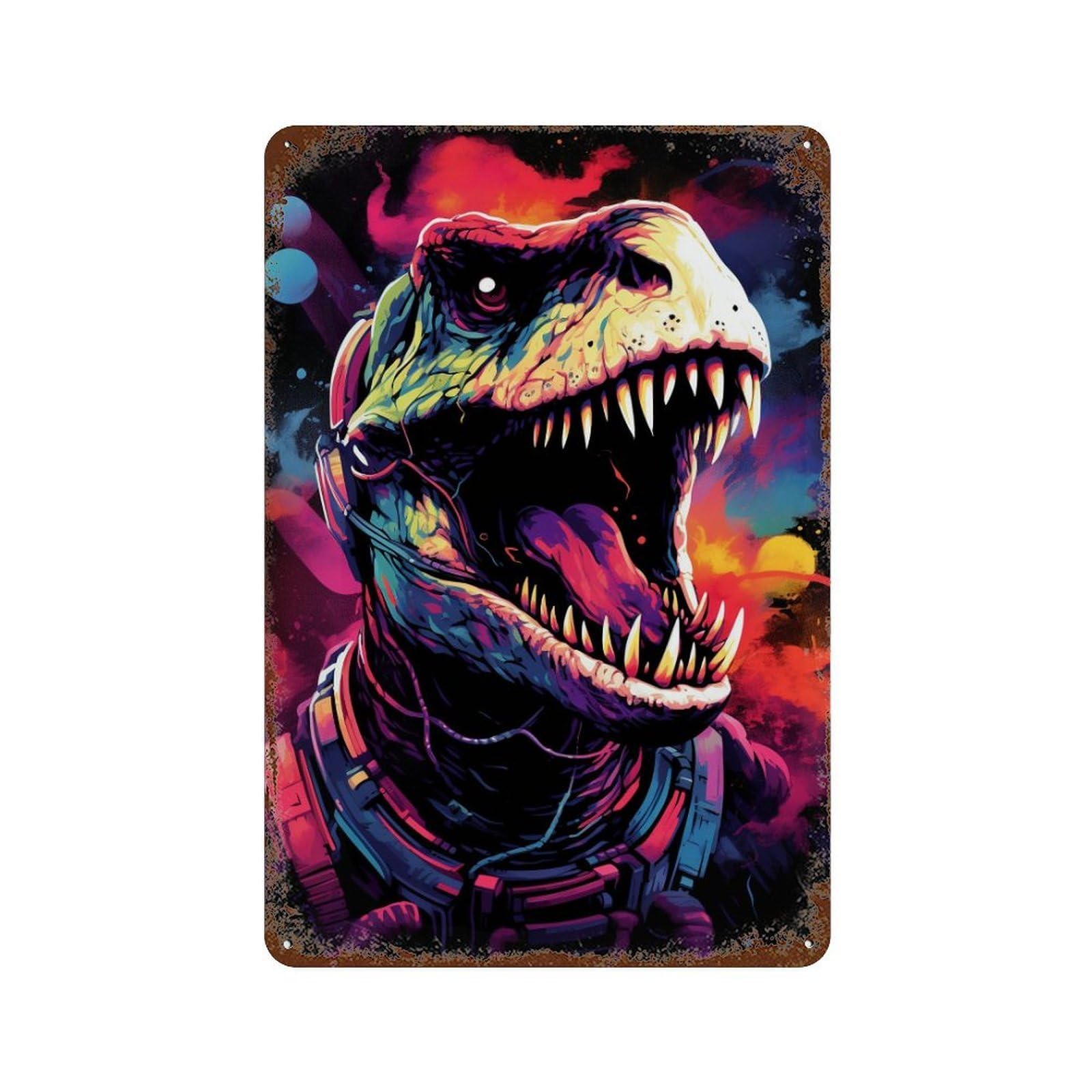 Rust Effect Space Dinosaur Adventure -18 Retro Metal Sign 11.8"x7.9", Novelty Wall Decor for Bistro, Counter And Cafe Decor