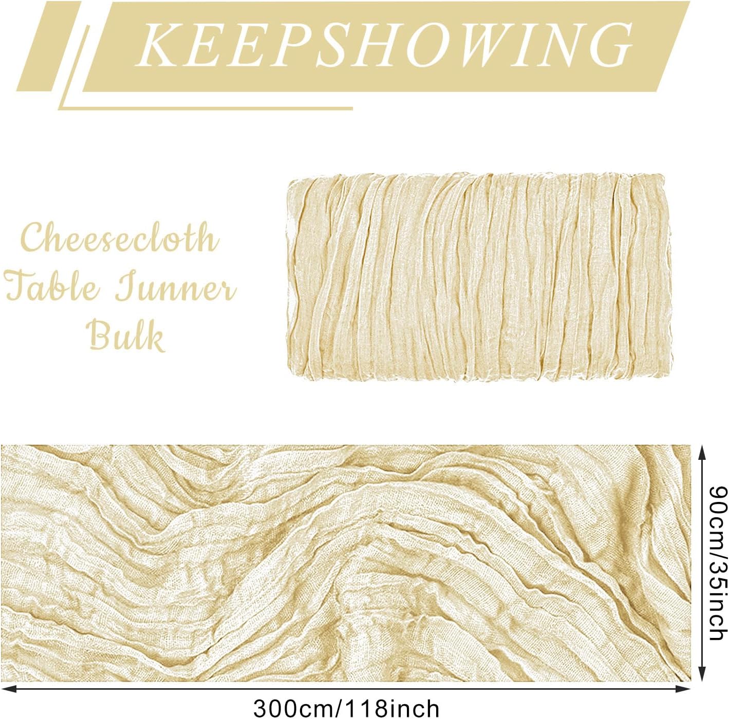 12 Pack Cheesecloth Table Runner, Runner Gauze Boho Wedding Decor Romantic Table Runner for Wedding Birthday Party(35" x 118") (Beige) 12PC Beige