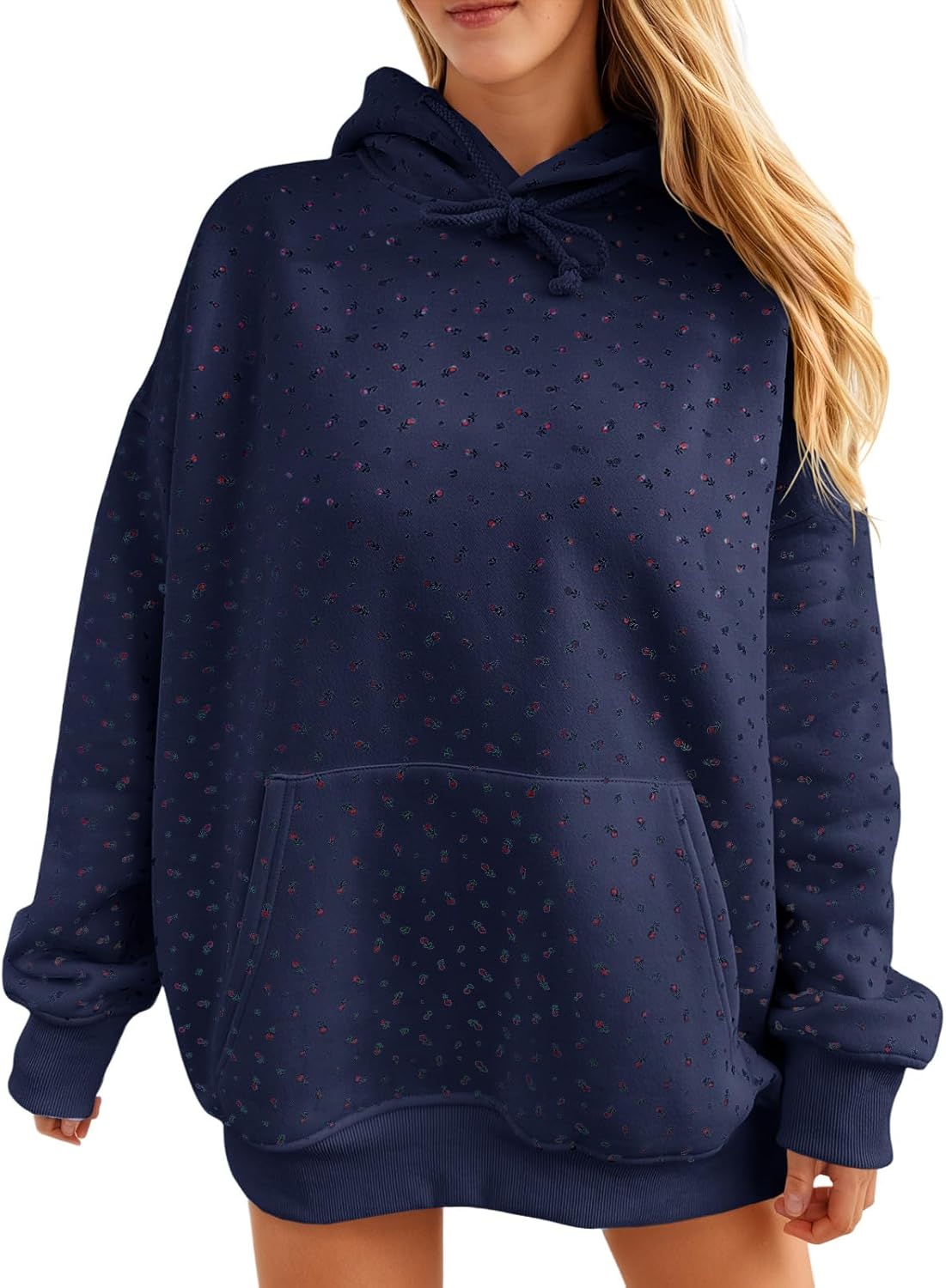 Fisoew Womens Hoodies Oversized Floral Sweatshirts Casual Long Sleeve Pullover Loose Fit Drawstring Hooded Tops