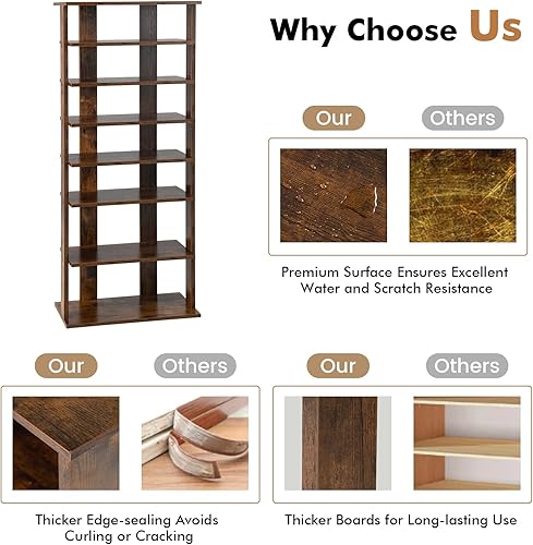 Miniatura 5 de COSTWAY Zapatero de 7 niveles, organizador vertical alto y estrecho de doble fila, zapatero independiente para espacios pequeños, entrada, armario,