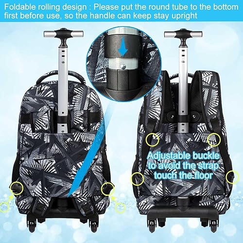 Miniatura 4 de ZLYERT Mochila con ruedas para mujeres y hombres, mochila con ruedas para niñas y niños, mochila de viaje para adultos, negro geometría , Moderno