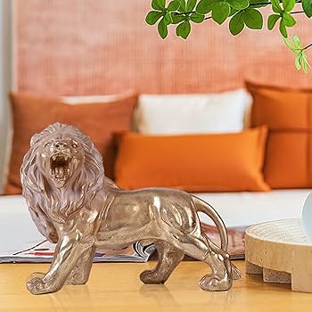 Amazon.co.jp: ライオンの彫刻 - 百獣の王 ゴールドライオン像