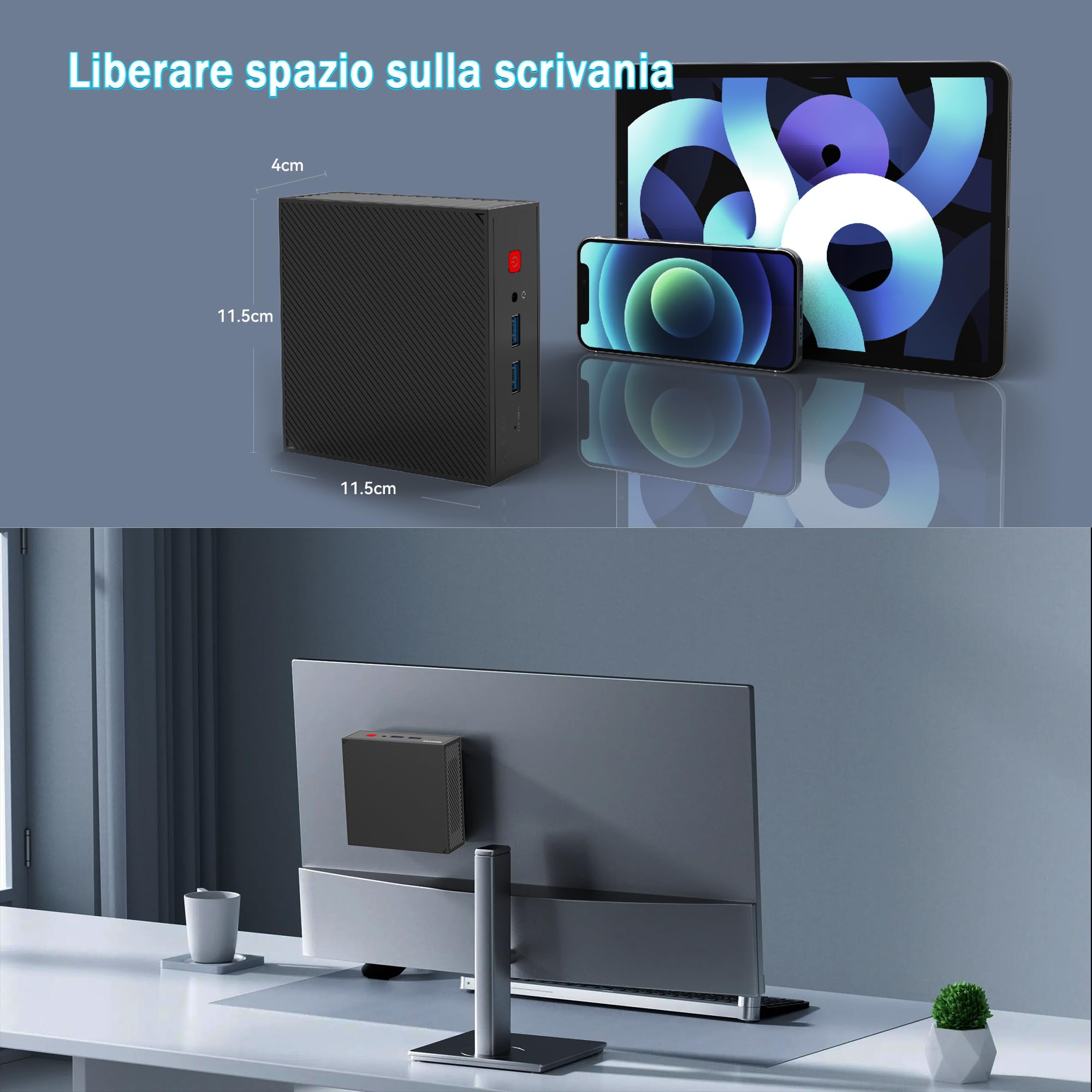 Mini PC N2, Alder Lake-N100 (fino a 3.4 GHz), 16GB DDR4 500GB SSD, Mini Computer Portatile per Ufficio e Casa, 4K UHD, WiFi 6, BT5.2, 2xHD, Design Compatto e Silenzioso