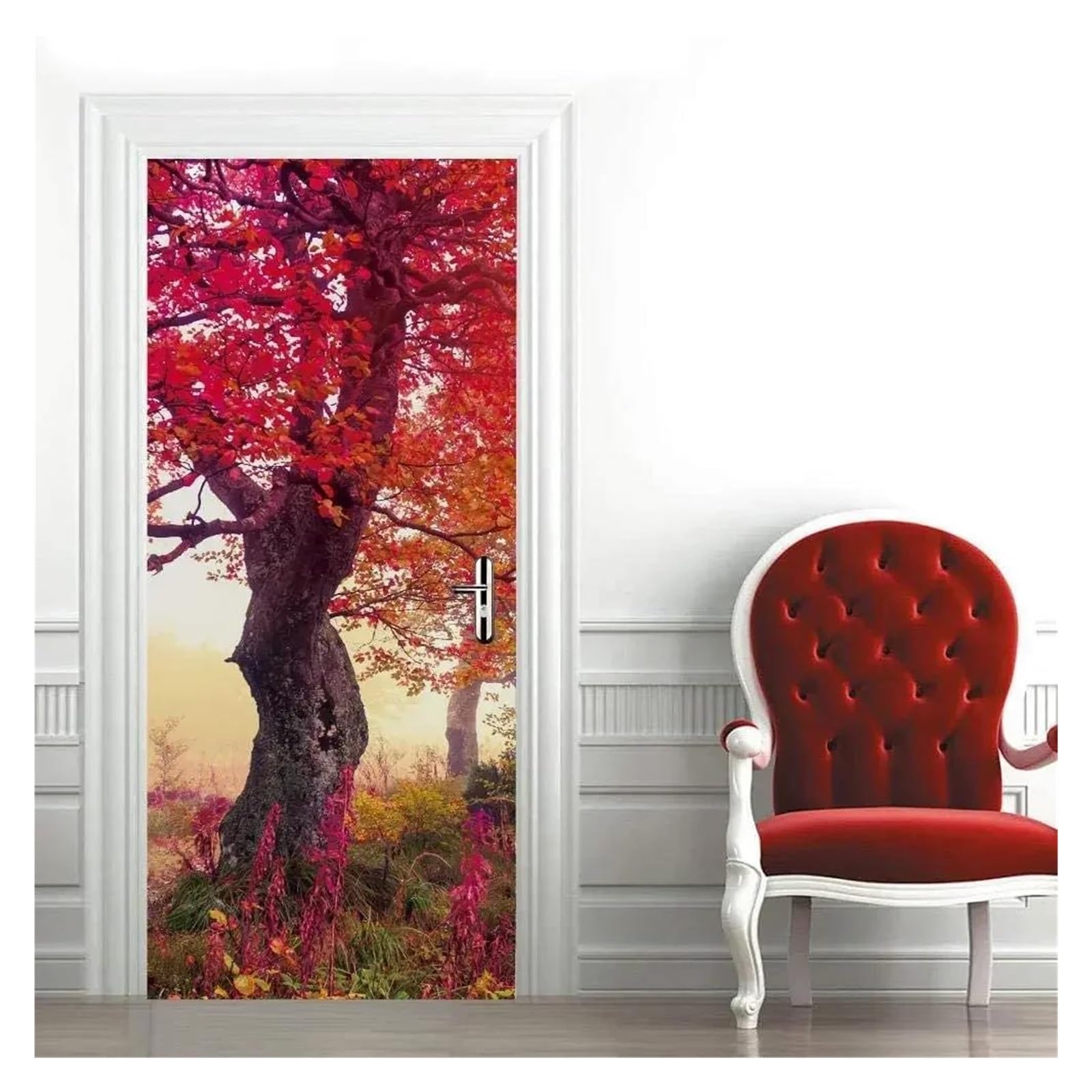 Bois de printemps autocollants de porte pour agrandir un petit salon sombre