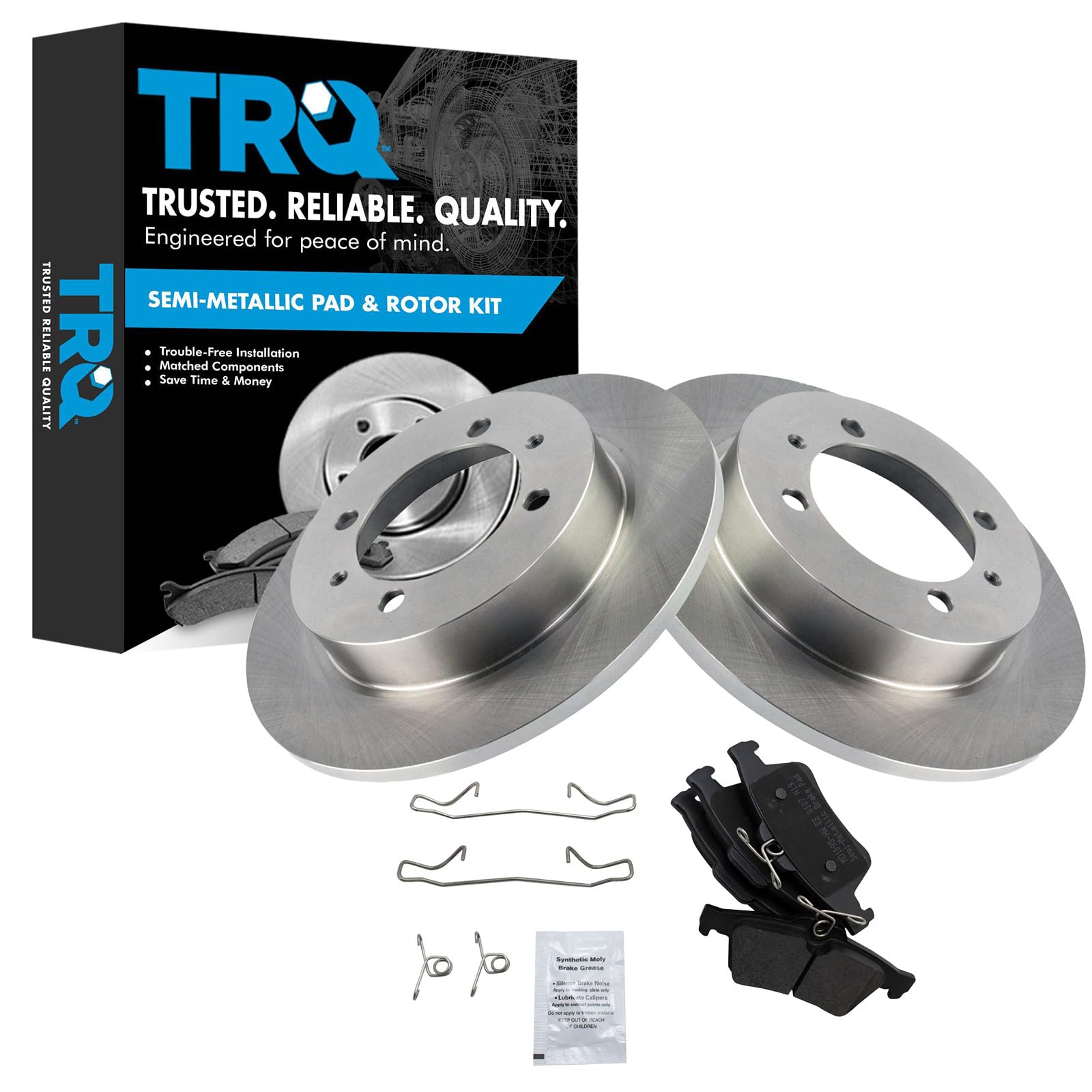 TRQ Rear Brake Pad and Rotor Set Semi Metallic Rotors Compatible with 2004 Volvo S40