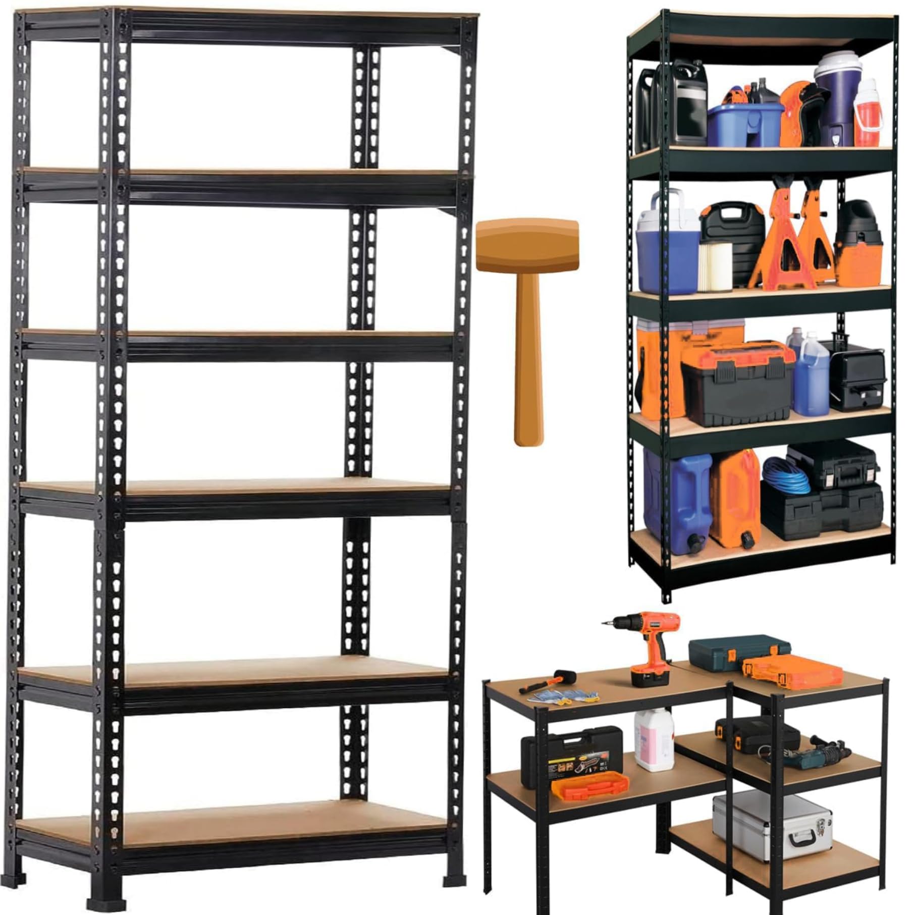 JD FRESH 6-Shelf Adjustable Boltless Metal Shelving Unit/Heavy Duty Metal Storage Rack with Wooden Planks for Home, Garage, Office & Shop/Utility Display Rack (60 x 24 x 12 Inch, Black)
