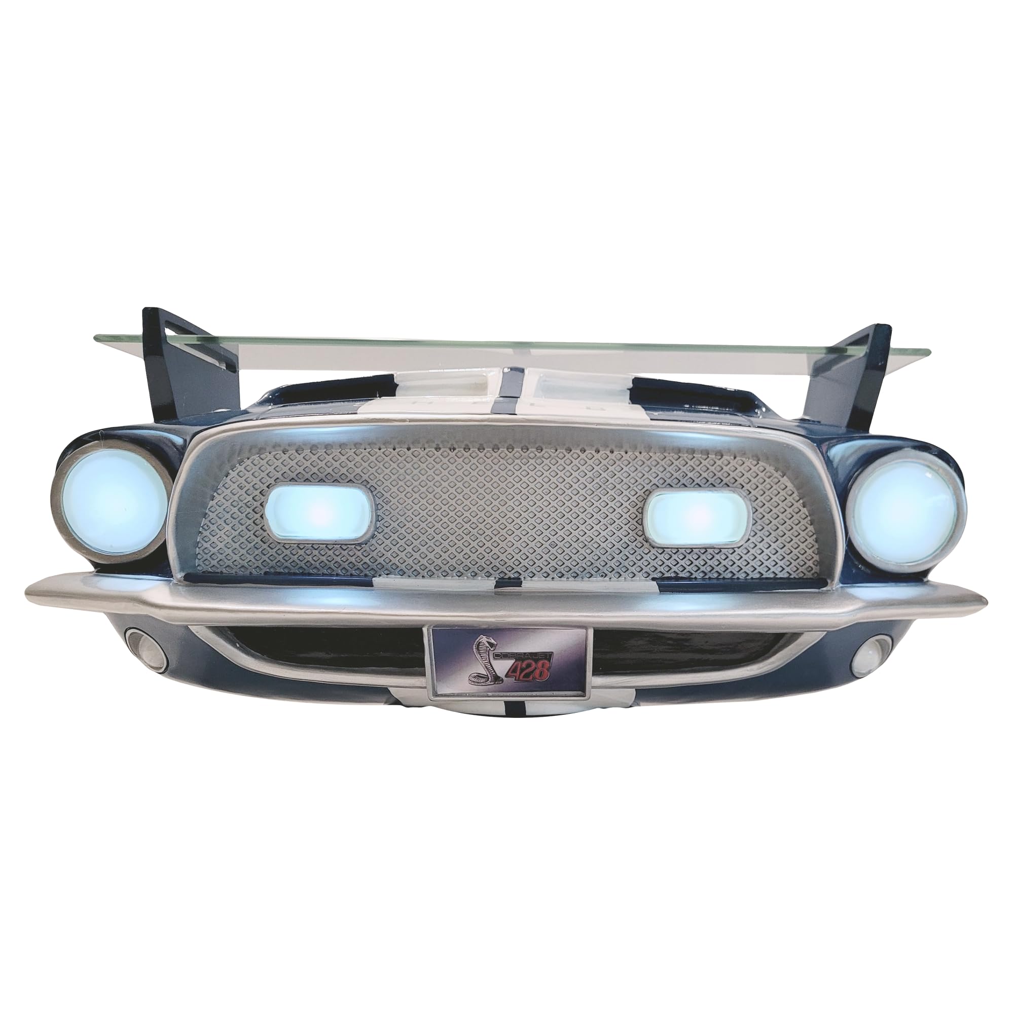 Sunbelt Gifts 1968 Shelby GT500KR Floating Wall Shelf - LED Headlights with Tempered Glass for Vintage Car Decor + Man Cave Accessories - Classic Car Gift (19.3 x 7.7 x 8.5 in)