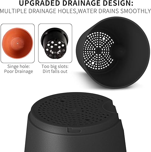 Miniatura 58 de GARDIFE 10/9/8 inch Plant pots, planters for Indoor Plants, self Watering Plant Pot, Flower pots, Black