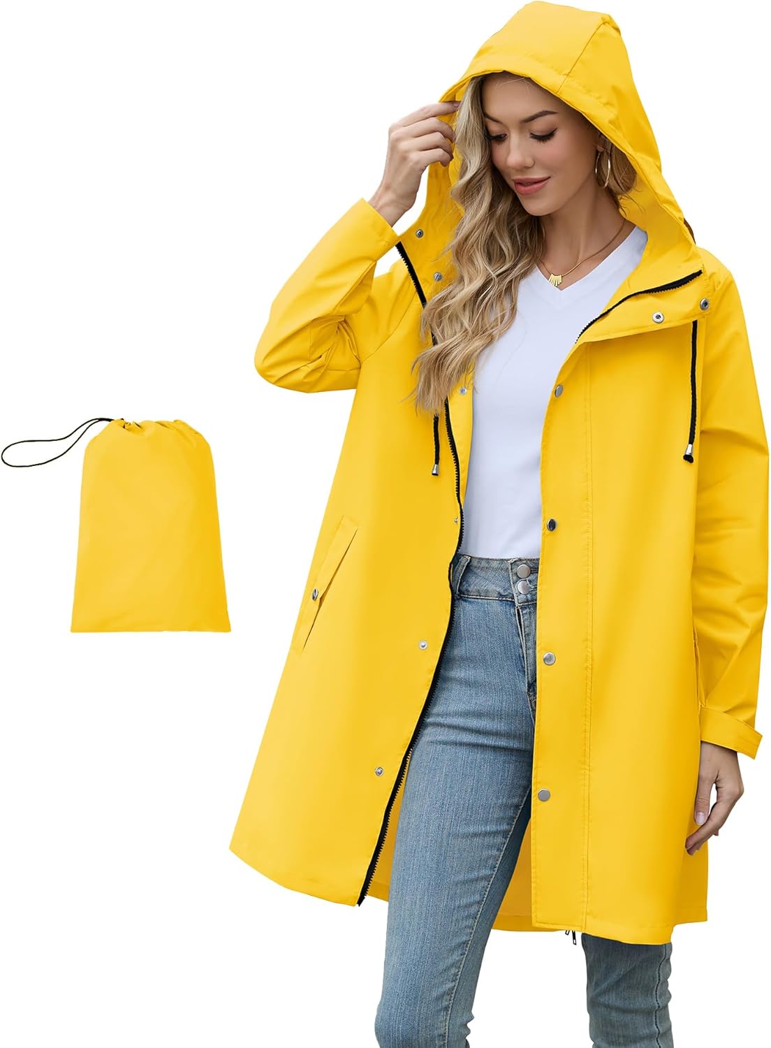 American Trends Packable Waterproof Rain Jacket Women with Hood Raincoat Windbreaker Long Hooded Trench Coats S-2XL Available