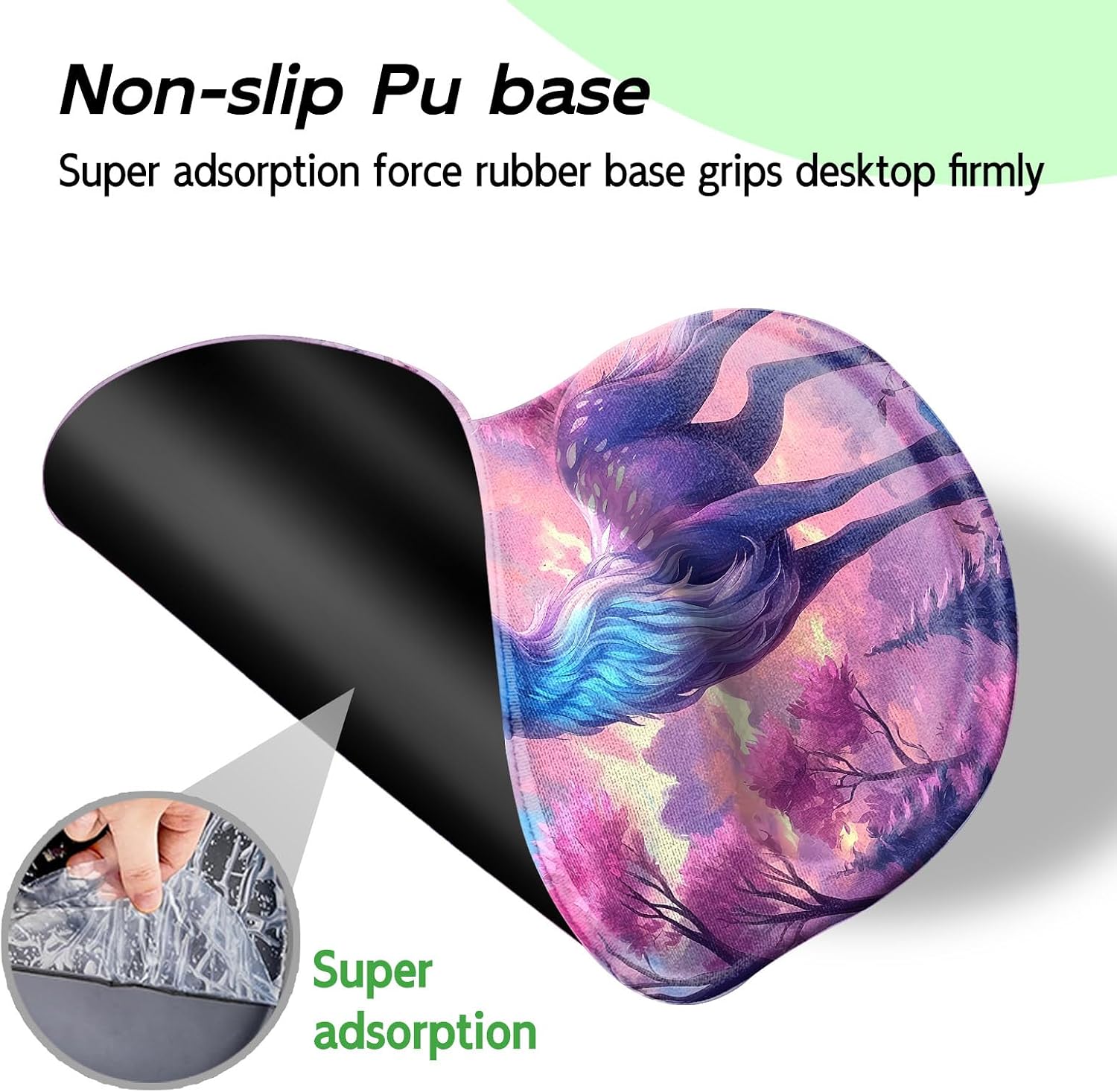 Blue Deer Pink Tree Pattern Ergonomic Mouse Pad with Wrist Support, Cute Computer Desk Mouse Pad Set with Gel Wrist Rest for Office Gaming, Soft Non Slip Girly Mousepad for Women image 5