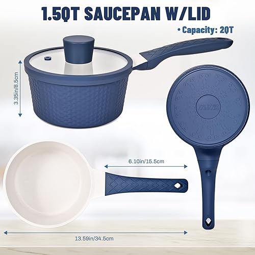 Miniatura 8 de Cacerola antiadherente de 1.5 cuartos de galón con tapa, olla pequeña para cocinar con mango de silicona, apta para lavavajillas y compatible con