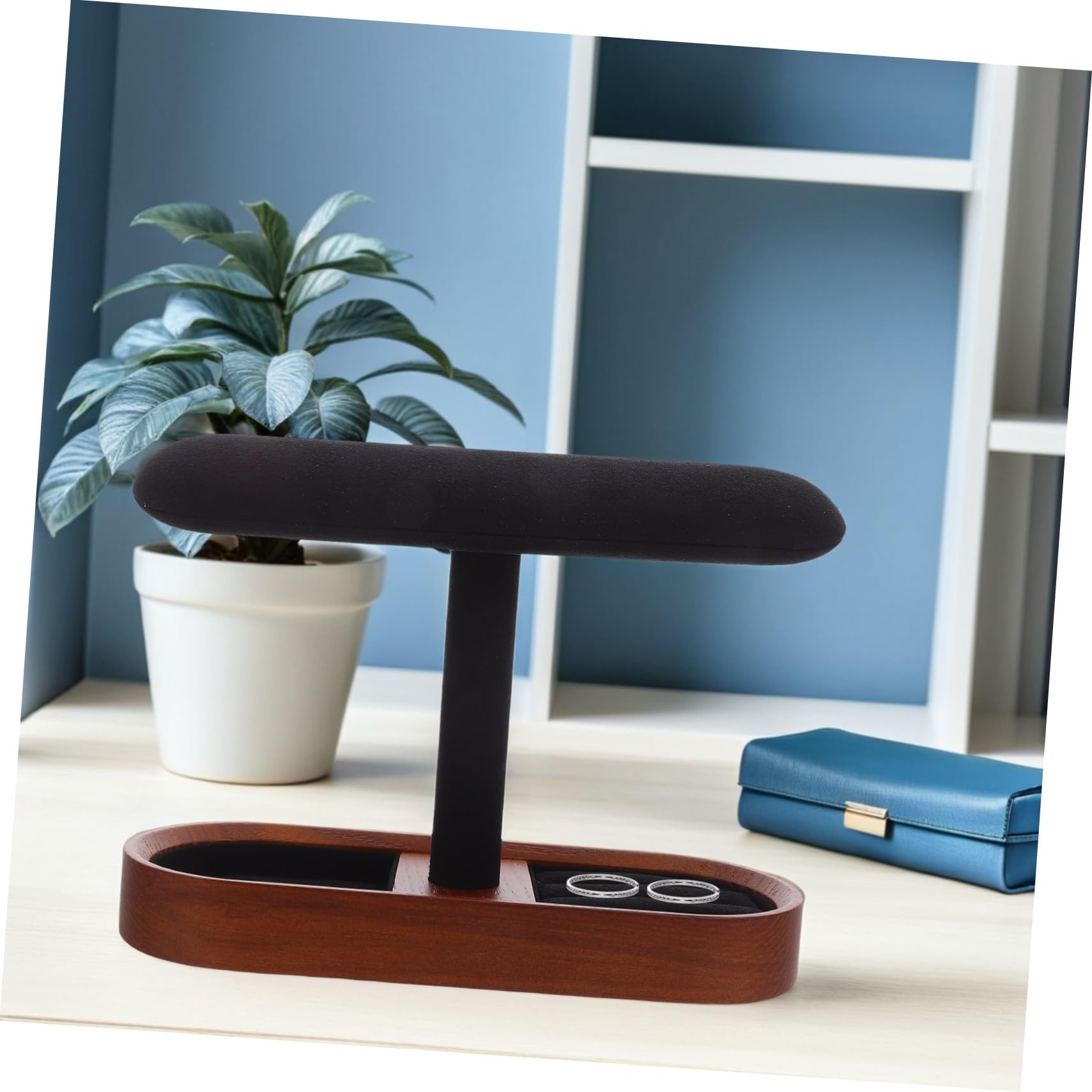 Mobestech Expositor de Madera Maciza T para Relojes Soporte para Pulseras y Anillos Organizador de Joyas de Madera para Exhibir Relojes Collar y Accesorios Dormitorio o Baño