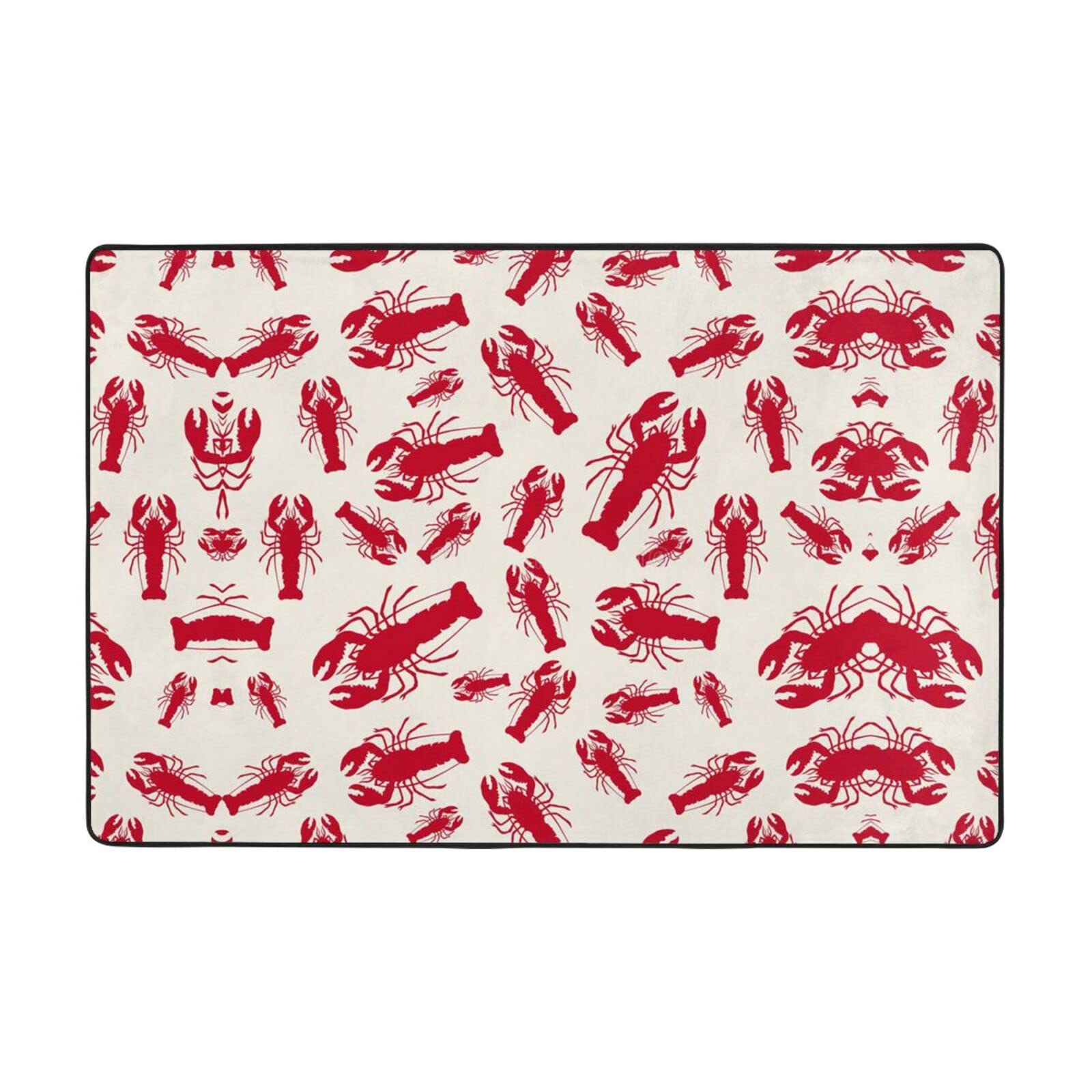 Tapis super doux motif homard rouge lavable pour salon et bain