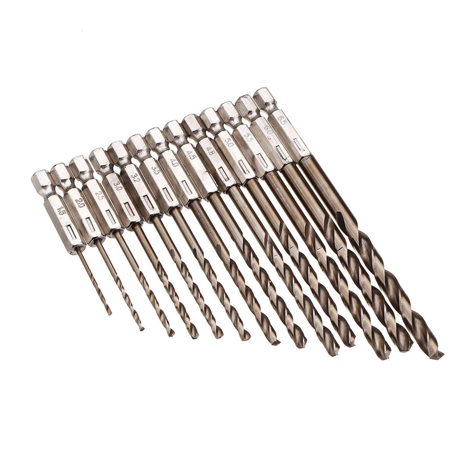 Set di punte da trapano, 13 pezzi 1,5-6,5 mm M35 Punta da trapano al cobalto Set di punte elicoidali HSS-Co Gambo esagonale da 1/4 di pollice