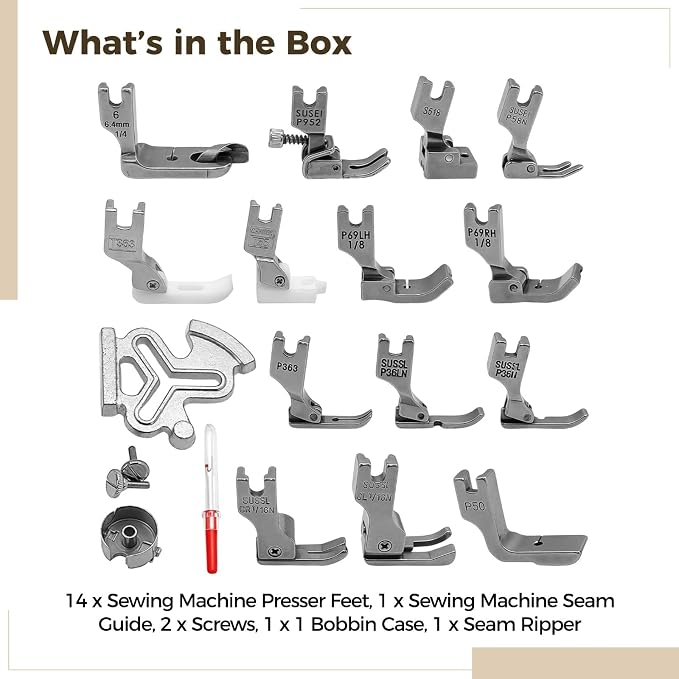 19 Pcs Industrial Sewing Machine Presser Foot Set, Seam Guide, #BC-db1 Bobbin Case & Seam Ripper Incluidos miniatura 4