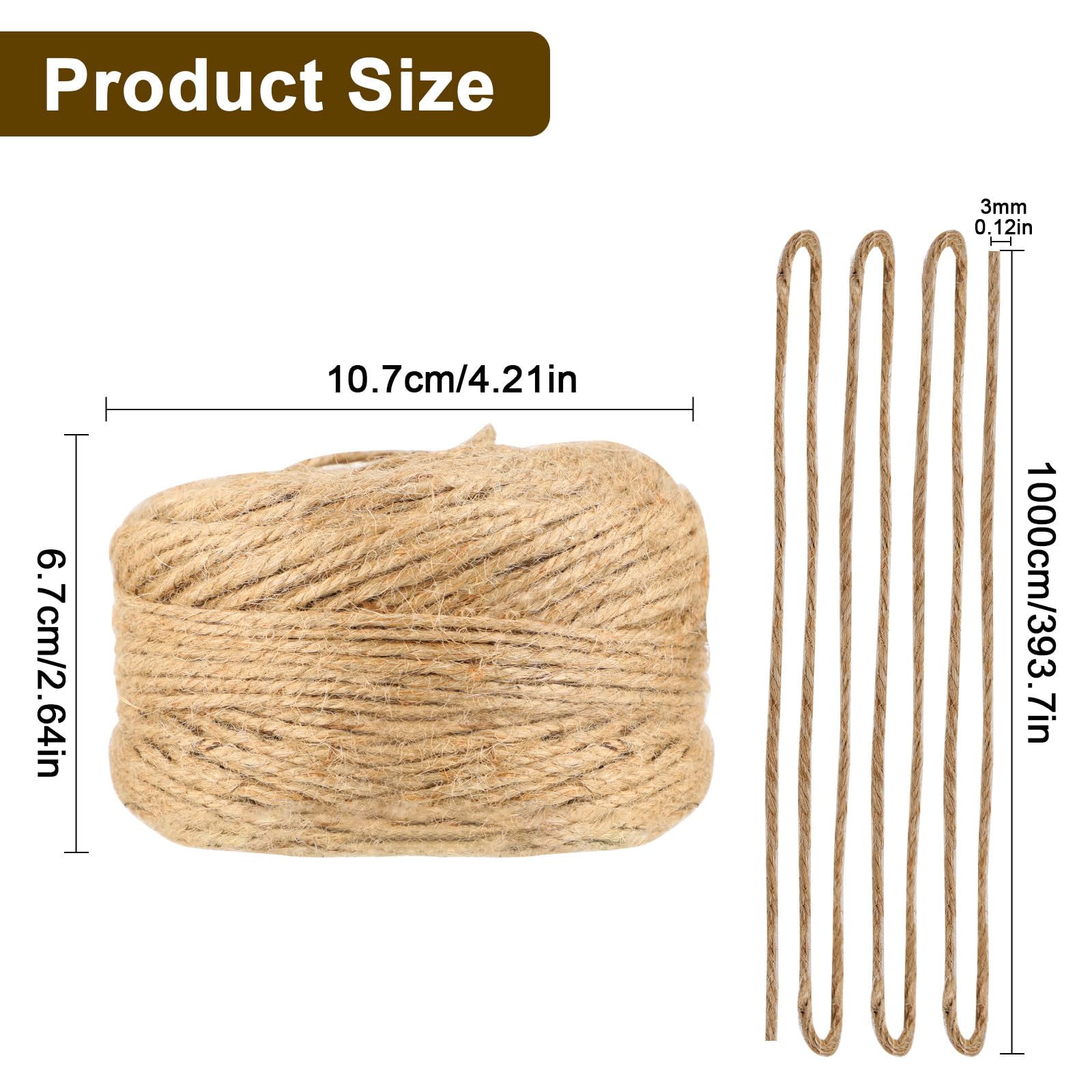 100 m Cuerda de Yute 3mm - Cuerda de Yute para Manualidades Rollo de Yute Natural Marrón Grueso Ideal para DIY Embalaje Decoración Floristería Jardinería