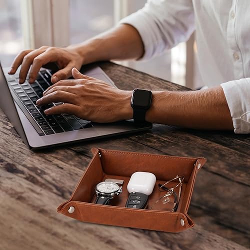 Miniatura 6 de Funistree Regalos para hombres, papá, marido, Navidad, cumpleaños de hija, hijo, esposa, bandeja de valet de piel sintética con monograma y llavero,