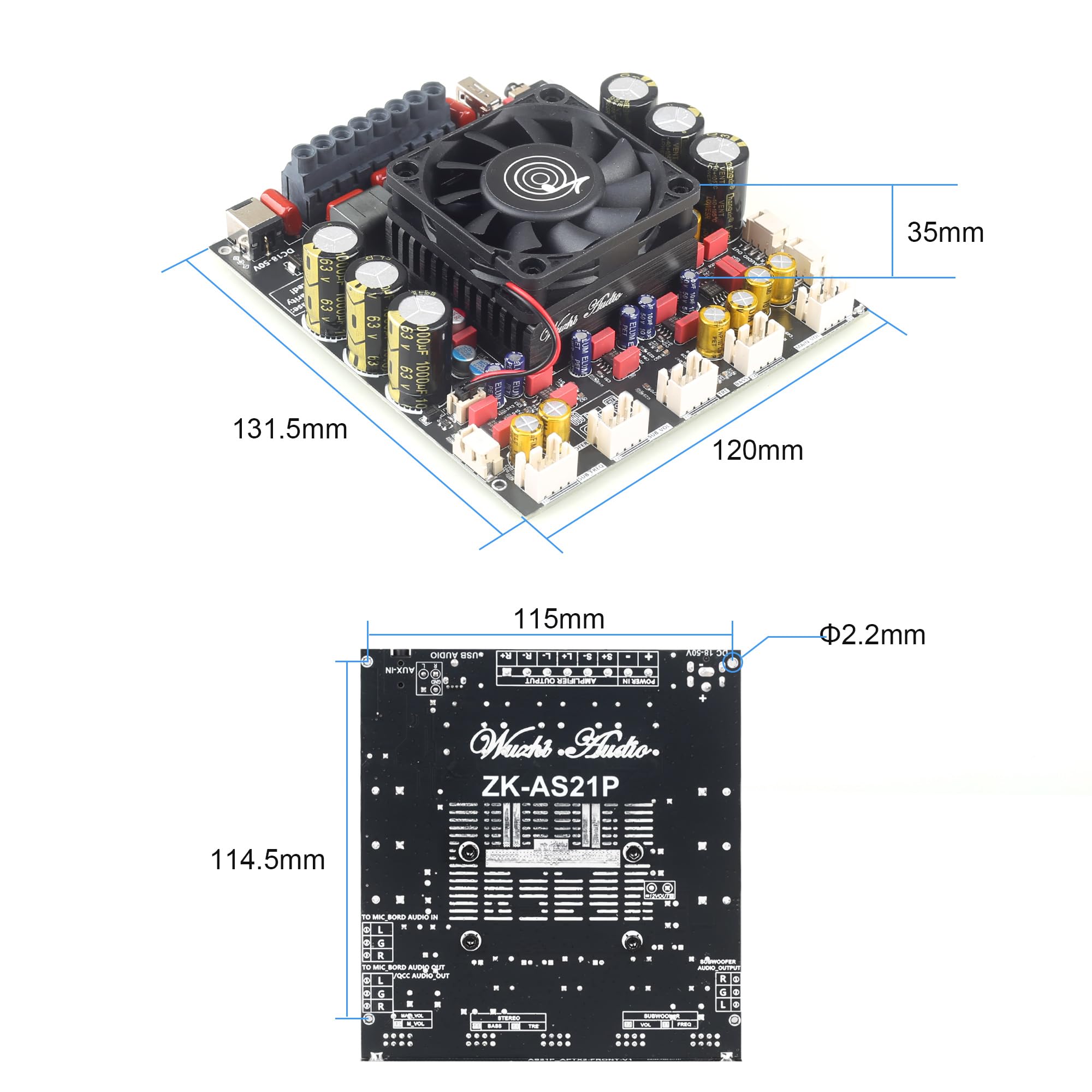 Wuzhi Audio ZK-AS21P Bluetooth Amplifier Board – 300W+300W+600W