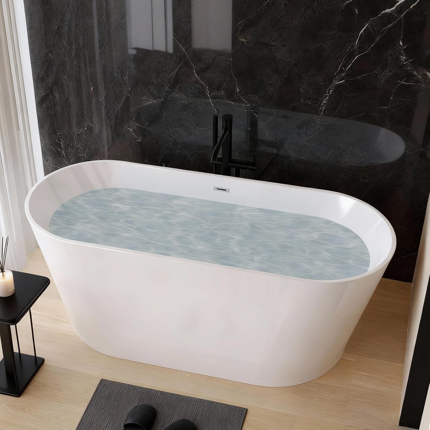55" Acrylic Freestanding Bathtub, Stand Alone Soaking Tub with Toe-tap Chrome Drain Free Standing Bathtubs CUPC Certified White