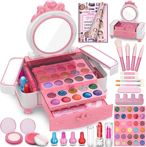 Mozok Kit de maquillaje para niñas, juguetes de maquillaje real con juego de tocador de maquillaje, juego de belleza de maquillaje para niñas,