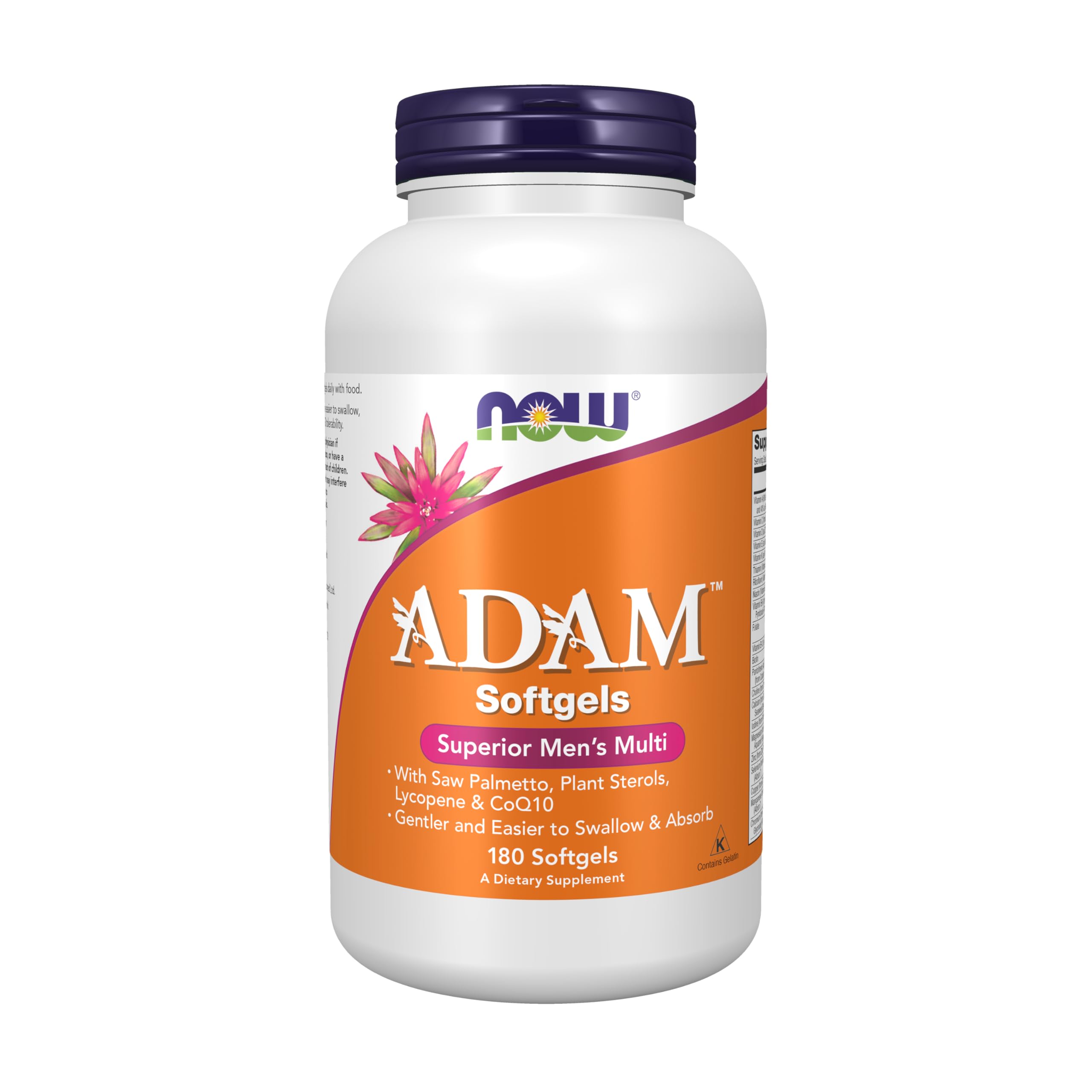 NOW Foods Supplements, ADAM™ Men's Multivitamin with Saw Palmetto, Plant Sterols, Lycopene & CoQ10, 180 Softgels