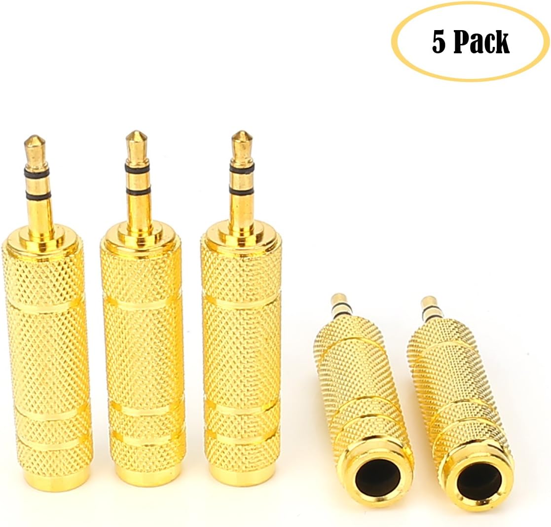 SiYear (5 Pack 3.5mm 1/8" Male Plug TRS to 6.35mm 1/4" Female Stereo Jack Adaptor-Gold Plated Converte,for Audio Earphone ,Headphones ect