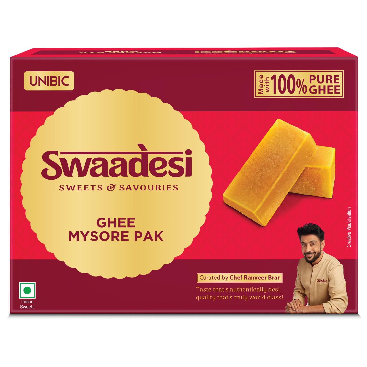 Unibic Swaadesi Premium Mysore Pak Made with Pure Ghee I Melts in Mouth I Healthy and Delicious Sweets I Traditional Taste of Mysuru I Sweets Gift Box I Indian Mithai - 180 g