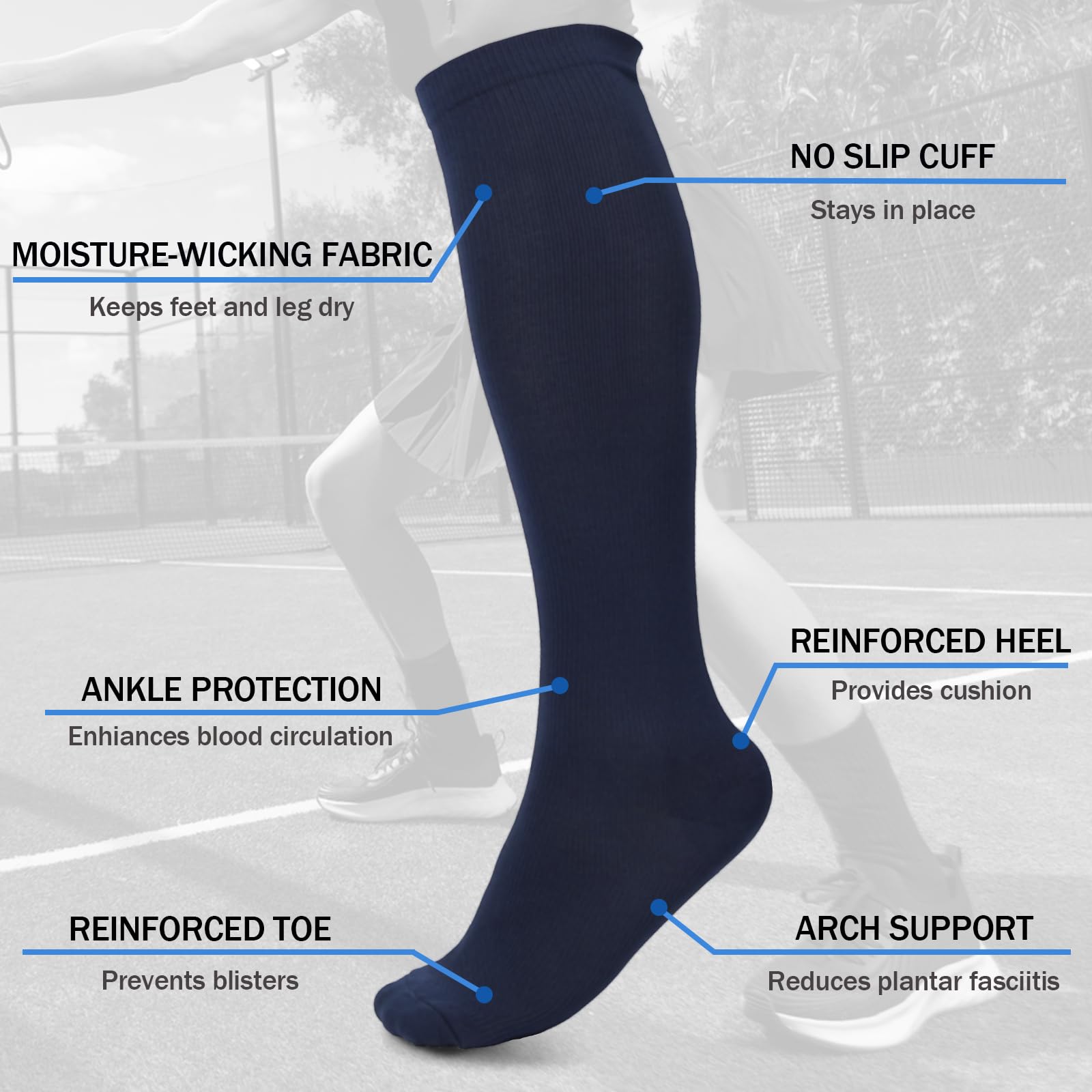 3 Pares Calcetines de Compresión Hombre Mujer,para Enfermeros, Correr, Maternidad, Vuelos, Viajes, Deportes,Ciclismo,Tallas Uniformes