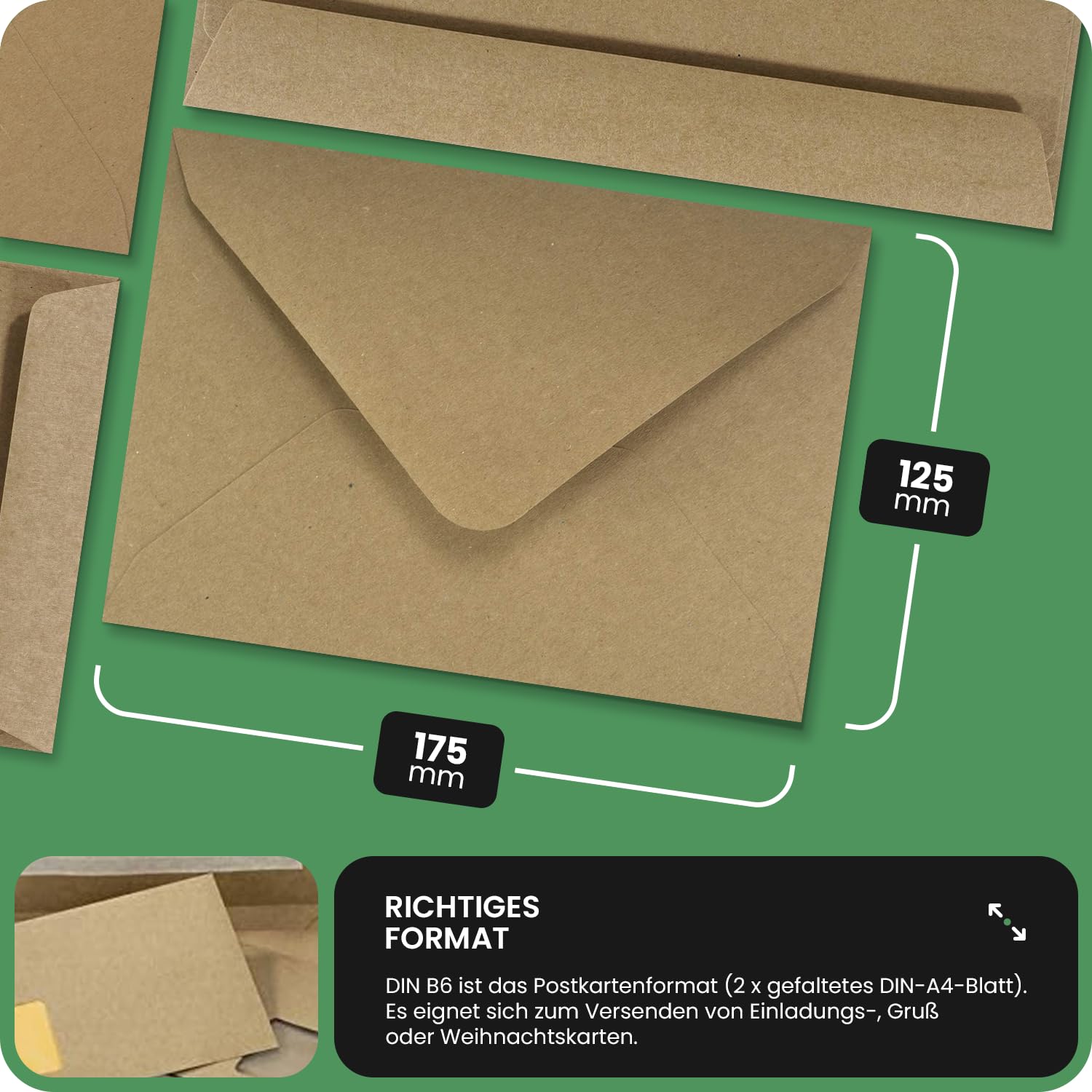 Netuno 500x sobres marrones de papel kraft DIN B6 125x175mm 100g Aster Kraft solapa puntiaguda engomada sin ventana ECO reciclados retro para invitaciones boda Navidad tarjetas regalo vales bautizo