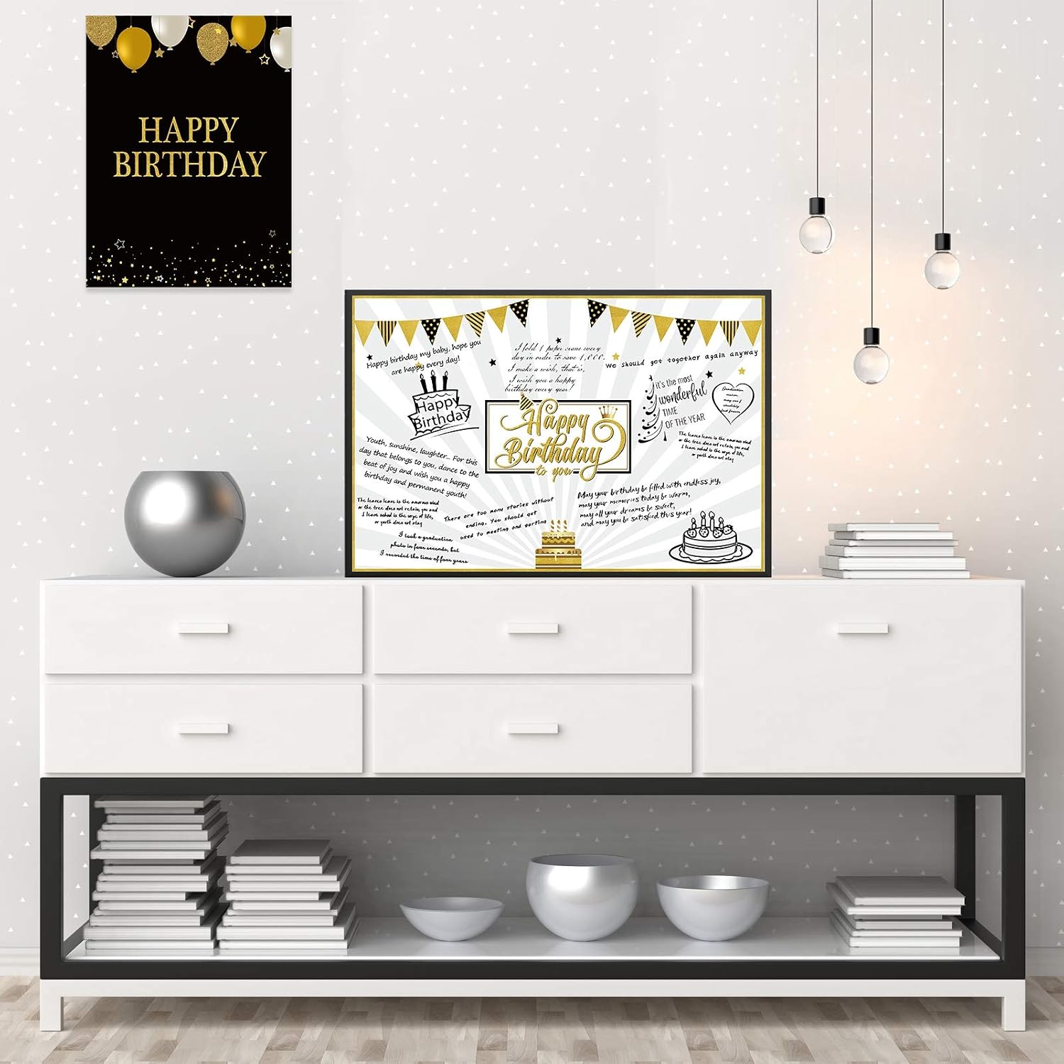 Birthday Card Decoration Happy Birthday Jumbo Message Greeting Cards Black and Gold Balloons Stars Birthday Party Decoration Card Guest Book Alternative Sign Poster for Men Women (General Type) - Image 5