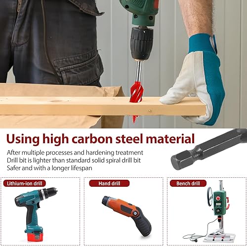 Miniatura 3 de Juego de 8 brocas para madera, acero de alto carbono, 101214161820220.984 in, vástago hexagonal de 14 pulgadas, espiral de 4 flautas, punta