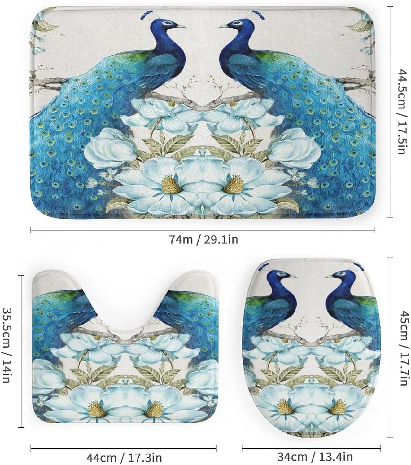 Vintage Peacock Shower Curtain Sets with Rugs 4 Piece Accessories Bathroom Curtains Shower Set Include Shower Curtain Non-Slip Rug Toilet Lid Cover Bath Mat One Size