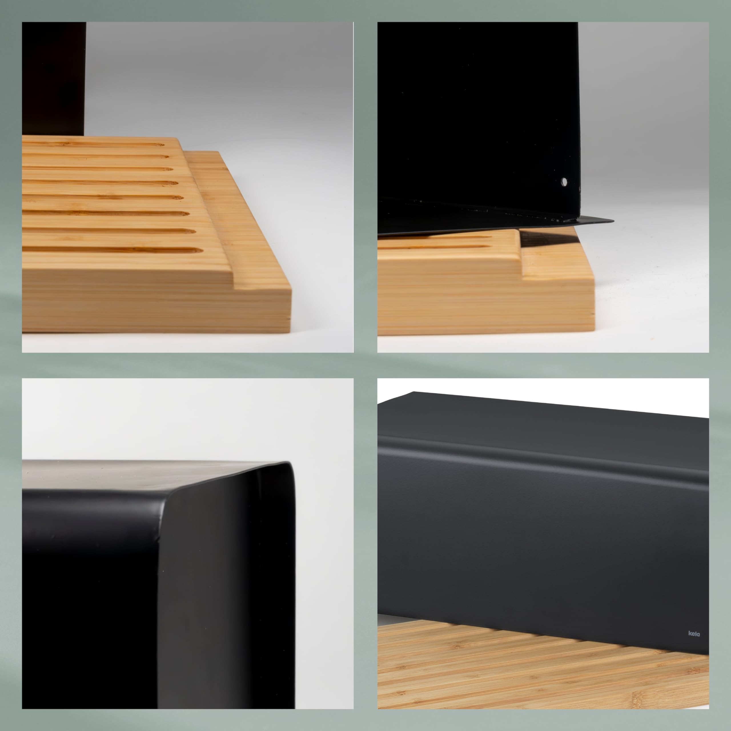 kela Brotkasten schwarz 38x23x16cm, FSC Bambusauflage als Schneidebrett, matte Metall Brotbox, KIRIL, Brotaufbewahrungsbox