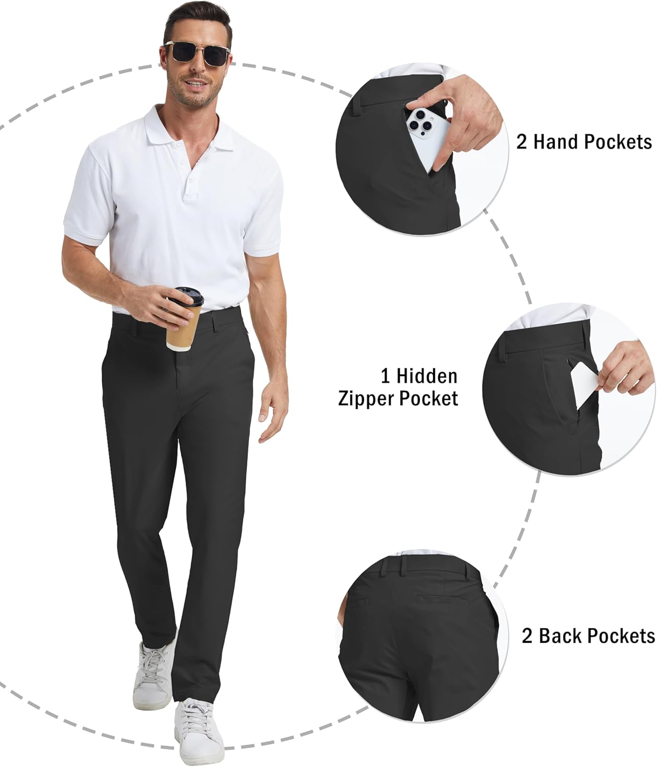 NATUVENIX Golf Pants Men Stretch Work Dress Pants Lightweight 30" Slim Fit Business Casual Pants for Men with Pockets - Image 4