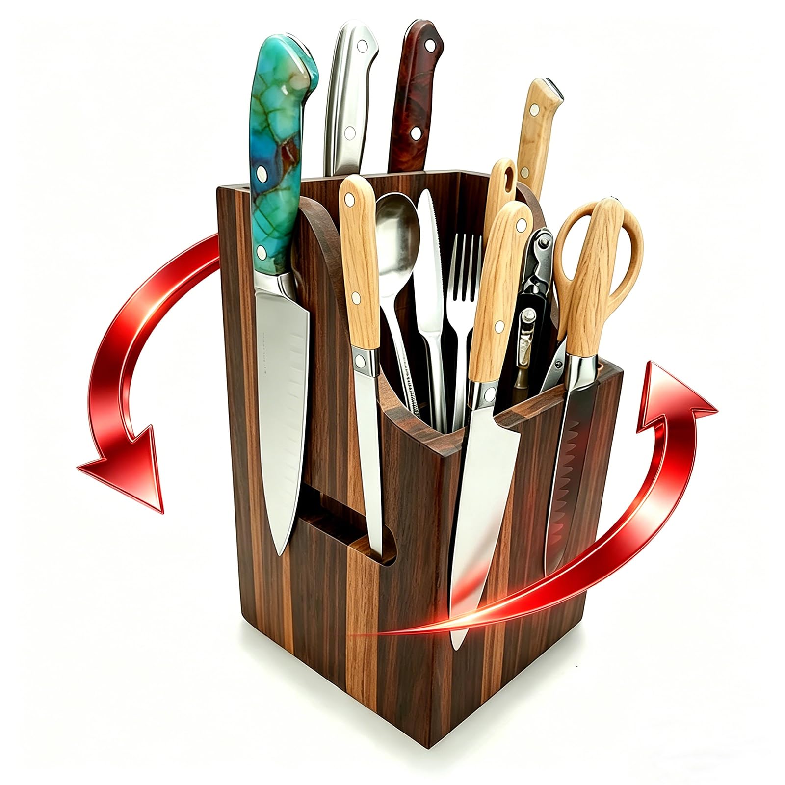 Magnetic Knife Block Without Knife - 360Β° Rotatable Extra Large Capacity Knife Holder Universal Knife for Kitchen Storage Organizer