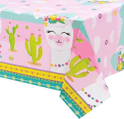 WERNNSAI 2 manteles de llama, decoración de cumpleaños de llama, mantel de alpaca y cactus, decoraciones de fiesta de cactus para niños y niñas,