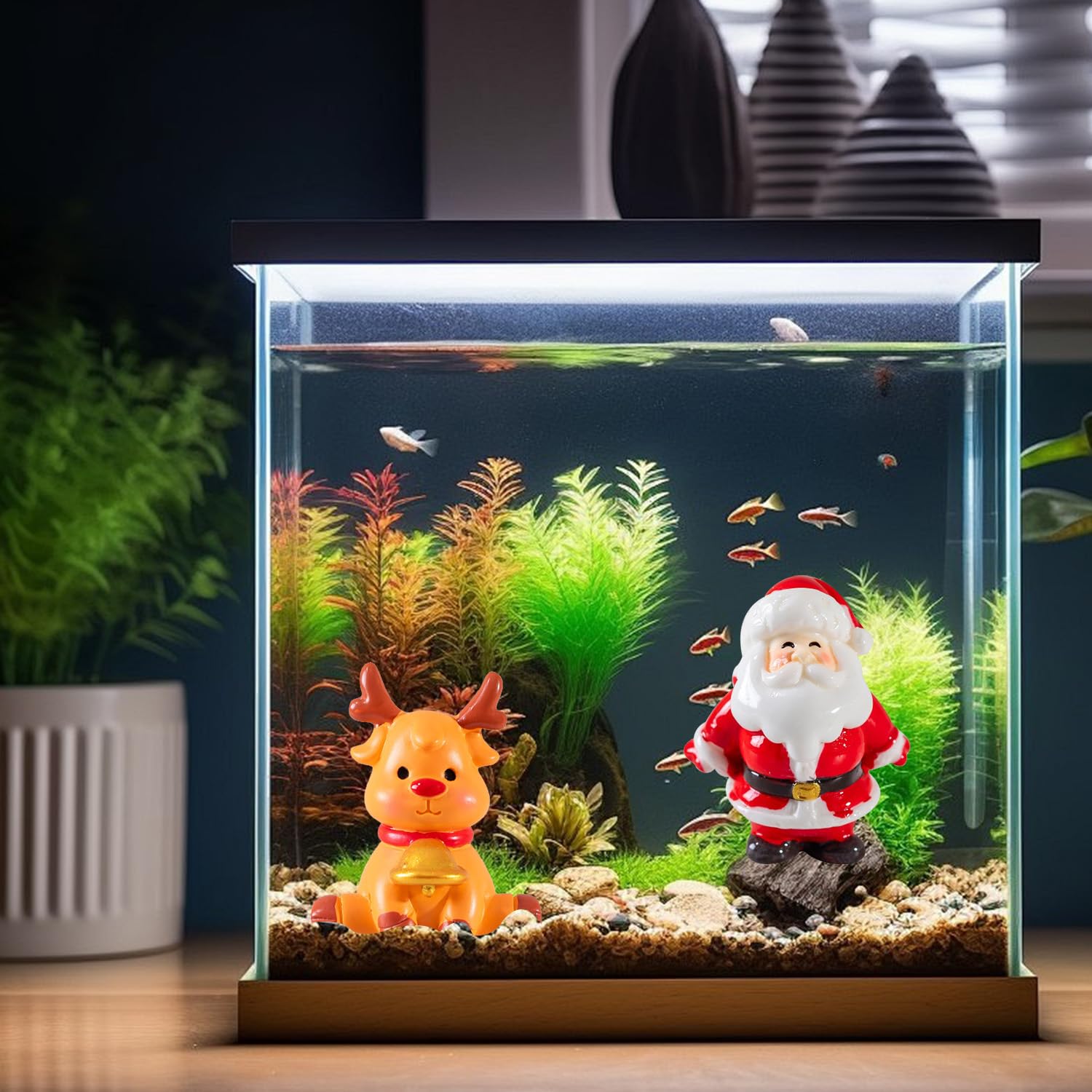 MEISH 2 Pieces Christmas Aquarium Decorations Resin Santa Claus Reindeer Fish Tank Figurine Xmas Landscape Ornament Figurine for Xmas Holiday Aquarium Table Decor - Image 3