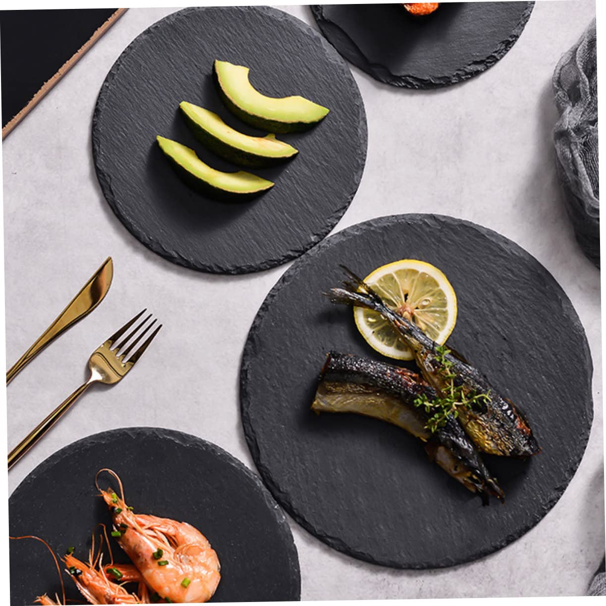 LABRIMP Plato de Servicio de Comida Redondo de Pizarra Natural Negro