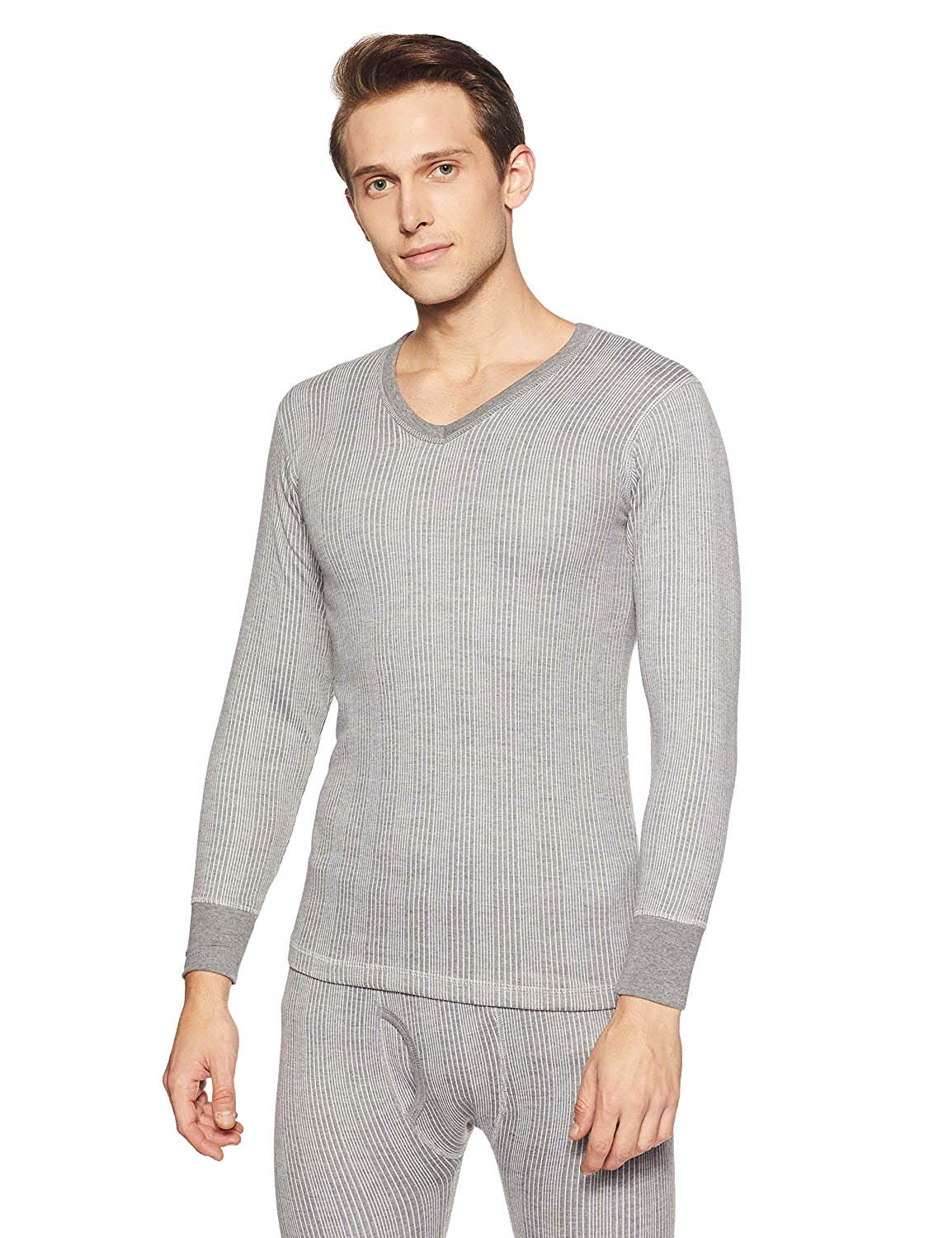 Dixcy Scott Men Grey Melange V Neck Full Sleeves Premium