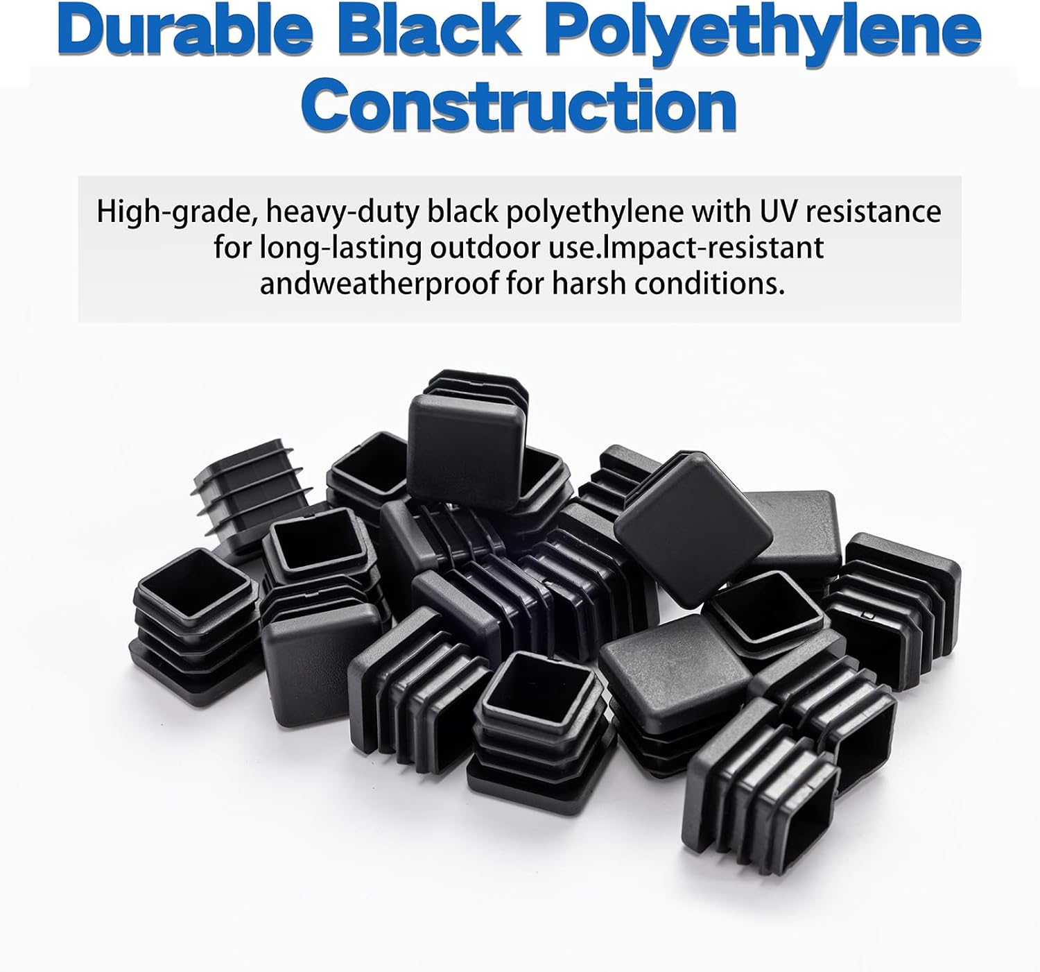 3/4" Square Tubing End Caps (20-Pack) - Durable Plastic Pipe Plugs Compatible with Furniture, Fitness Equipment & Fencing Posts